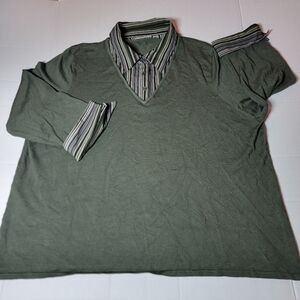 💚 Croft & Barrow Woman Collared Pullover‎ Long Sleeve Green Shirt Size 3X